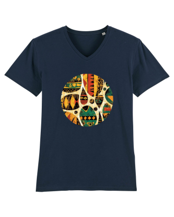 GEOMETRIC FLORAL - TRADITIONAL AFRICAN  French Navy