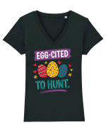 Egg-Cited To Hunt |  Cute Easter Egg Puns Tricou mânecă scurtă guler V Damă Evoker