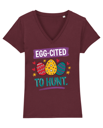 Egg-Cited To Hunt |  Cute Easter Egg Puns Burgundy
