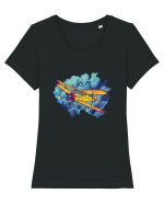 Vintage Wings - Airplane flying in the clouds - BLTP11-02 Tricou mânecă scurtă guler larg fitted Damă Expresser