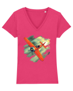 Vintage Wings - Airplane beating the storm - BLTP10-02 Tricou mânecă scurtă guler V Damă Evoker