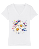 Daisies Tricou mânecă scurtă guler V Damă Evoker