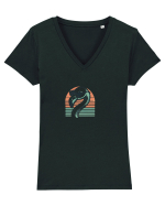 Flamingo cu ochelari  Tricou mânecă scurtă guler V Damă Evoker
