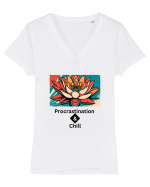 „Procrastination & Chill” Tricou mânecă scurtă guler V Damă Evoker