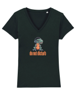 DO NOT DISTURB -Dinozaur T Rex care asculta muzica Tricou mânecă scurtă guler V Damă Evoker