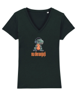NU DERANJATI - Dinozaur T Rex care asculta muzica Tricou mânecă scurtă guler V Damă Evoker