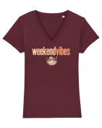 WEEKEND VIBES - pisica in hamac Tricou mânecă scurtă guler V Damă Evoker