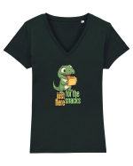 JUST HERE FOR THE SNACKS - DINOZAUR - SUNT AICI PENTRU GUSTARI Tricou mânecă scurtă guler V Damă Evoker