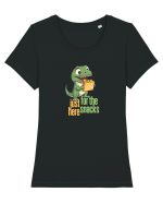 JUST HERE FOR THE SNACKS - DINOZAUR - SUNT AICI PENTRU GUSTARI Tricou mânecă scurtă guler larg fitted Damă Expresser