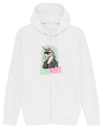 STAY WEIRD - Unicorn - rocker - geaca de piele White