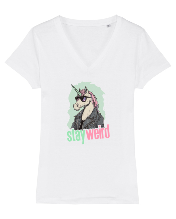 STAY WEIRD - Unicorn - rocker - geaca de piele White
