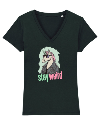 STAY WEIRD - Unicorn - rocker - geaca de piele Black