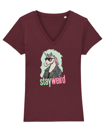 STAY WEIRD - Unicorn - rocker - geaca de piele Burgundy