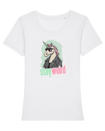 STAY WEIRD - Unicorn - rocker - geaca de piele White