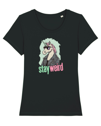 STAY WEIRD - Unicorn - rocker - geaca de piele Black
