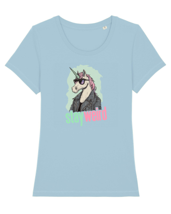 STAY WEIRD - Unicorn - rocker - geaca de piele Sky Blue