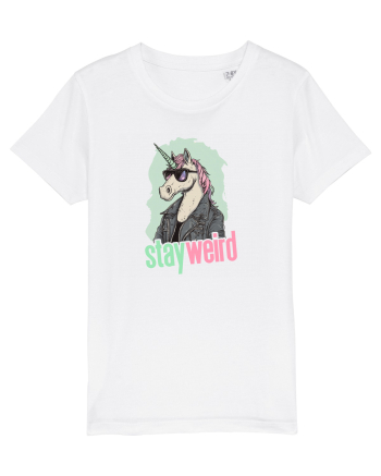 STAY WEIRD - Unicorn - rocker - geaca de piele White