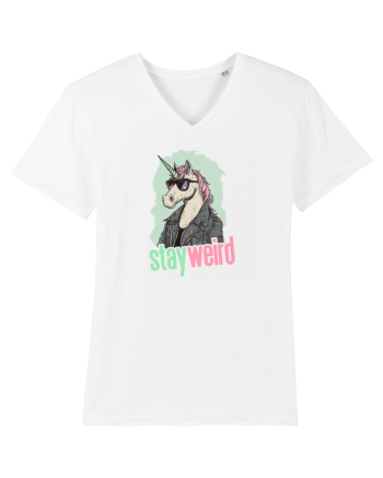 STAY WEIRD - Unicorn - rocker - geaca de piele White