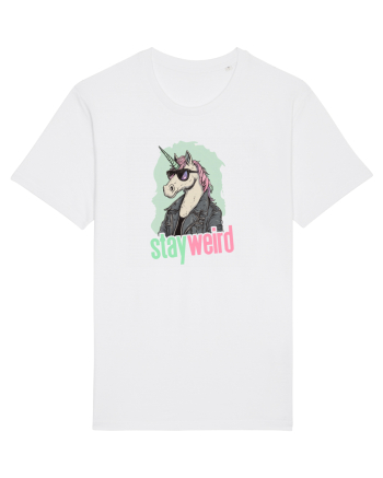 STAY WEIRD - Unicorn - rocker - geaca de piele White