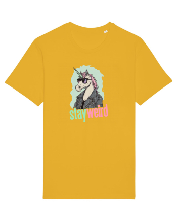 STAY WEIRD - Unicorn - rocker - geaca de piele Spectra Yellow