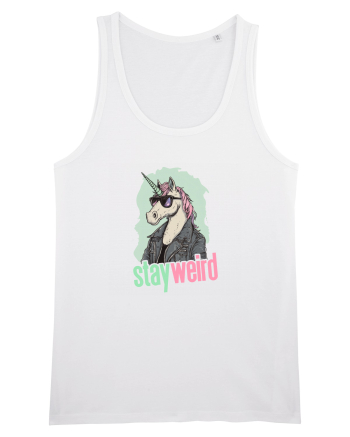 STAY WEIRD - Unicorn - rocker - geaca de piele White