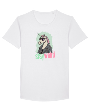 STAY WEIRD - Unicorn - rocker - geaca de piele White