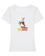 STAY WEIRD - Iepurele alb- Alice Tricou mânecă scurtă guler larg fitted Damă Expresser