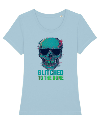 Glitched to the Bone Skull Sky Blue