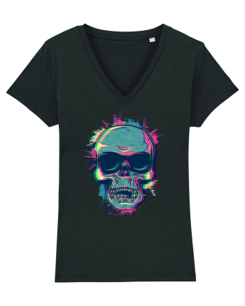 Neon Glitchy Bloom Skull | Vaporwave Trippy Techno Rave EDM Party  Black