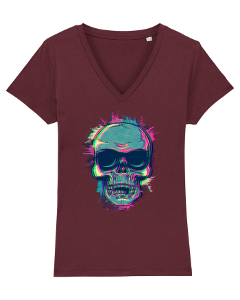 Neon Glitchy Bloom Skull | Vaporwave Trippy Techno Rave EDM Party  Burgundy