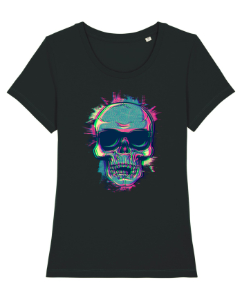 Neon Glitchy Bloom Skull | Vaporwave Trippy Techno Rave EDM Party  Black