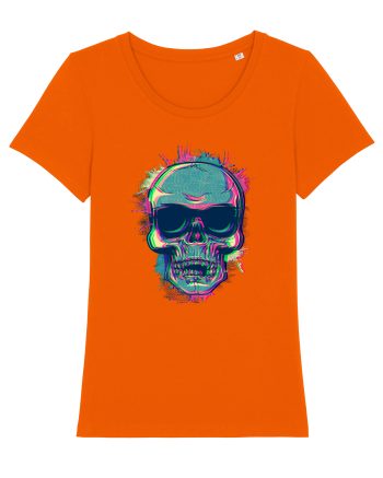 Neon Glitchy Bloom Skull | Vaporwave Trippy Techno Rave EDM Party  Bright Orange