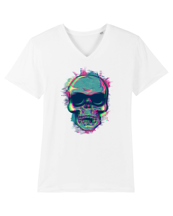 Neon Glitchy Bloom Skull | Vaporwave Trippy Techno Rave EDM Party  White