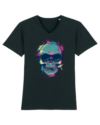 Neon Glitchy Bloom Skull | Vaporwave Trippy Techno Rave EDM Party  Black