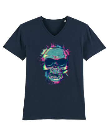 Neon Glitchy Bloom Skull | Vaporwave Trippy Techno Rave EDM Party  French Navy