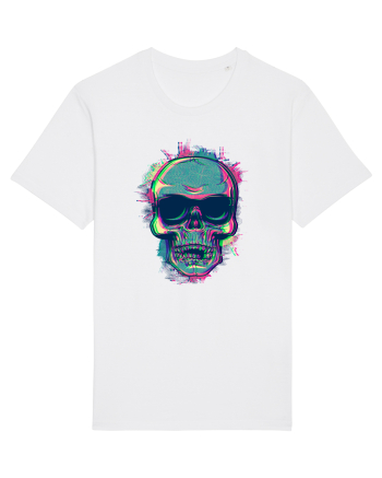 Neon Glitchy Bloom Skull | Vaporwave Trippy Techno Rave EDM Party  White