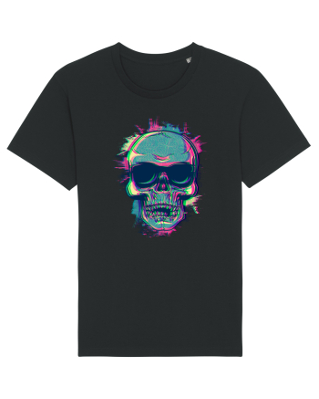 Neon Glitchy Bloom Skull | Vaporwave Trippy Techno Rave EDM Party  Black