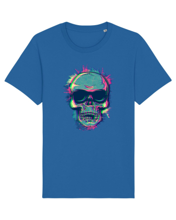 Neon Glitchy Bloom Skull | Vaporwave Trippy Techno Rave EDM Party  Royal Blue