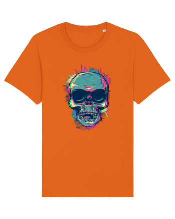 Neon Glitchy Bloom Skull | Vaporwave Trippy Techno Rave EDM Party  Bright Orange