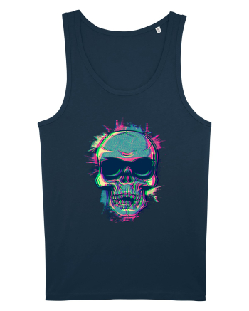 Neon Glitchy Bloom Skull | Vaporwave Trippy Techno Rave EDM Party  Navy