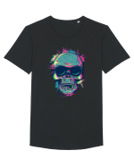 Neon Glitchy Bloom Skull | Vaporwave Trippy Techno Rave EDM Party  Tricou mânecă scurtă guler larg Bărbat Skater