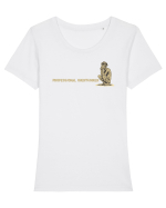 PROFESSIONAL OVERTHINKER - GANDITORUL - OM PRIMITIV -lateral Tricou mânecă scurtă guler larg fitted Damă Expresser