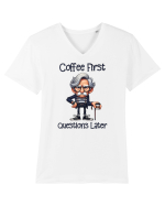 Coffee First Questions Later | Grandpa | Bunicul Tafnos Tricou mânecă scurtă guler V Bărbat Presenter
