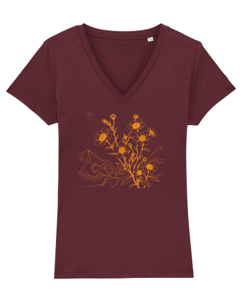 FLORAL GEOMETRIC PEISAJ MUNTE 3 Burgundy