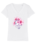 FLORAL GEOMETRIC ORHIDEE  Feminitate 2 Tricou mânecă scurtă guler V Damă Evoker