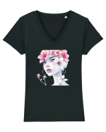 FLORAL GEOMETRIC MAGNOLII Feminitate  2 Tricou mânecă scurtă guler V Damă Evoker