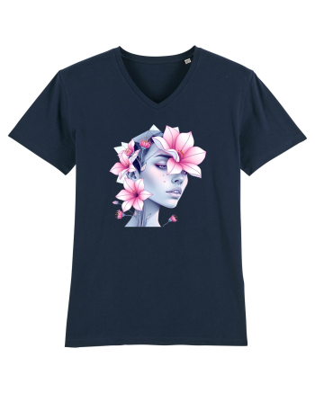 FLORAL GEOMETRIC MAGNOLII Feminitate  3 French Navy