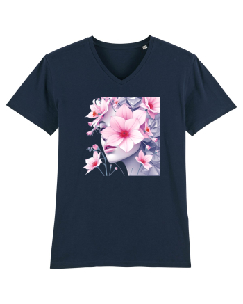 FLORAL GEOMETRIC MAGNOLII Feminitate  4 French Navy
