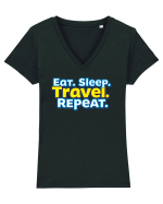 EAT SLEEP TRAVEL REPEAT - Mananca. Dormi. CALATORESTE. Repeta Tricou mânecă scurtă guler V Damă Evoker
