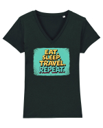 EAT SLEEP TRAVEL REPEAT - Mananca. Dormi. CALATORESTE. Repeta 2 Tricou mânecă scurtă guler V Damă Evoker